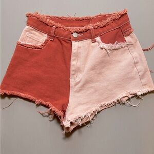 Pink and orange jean mini shorts